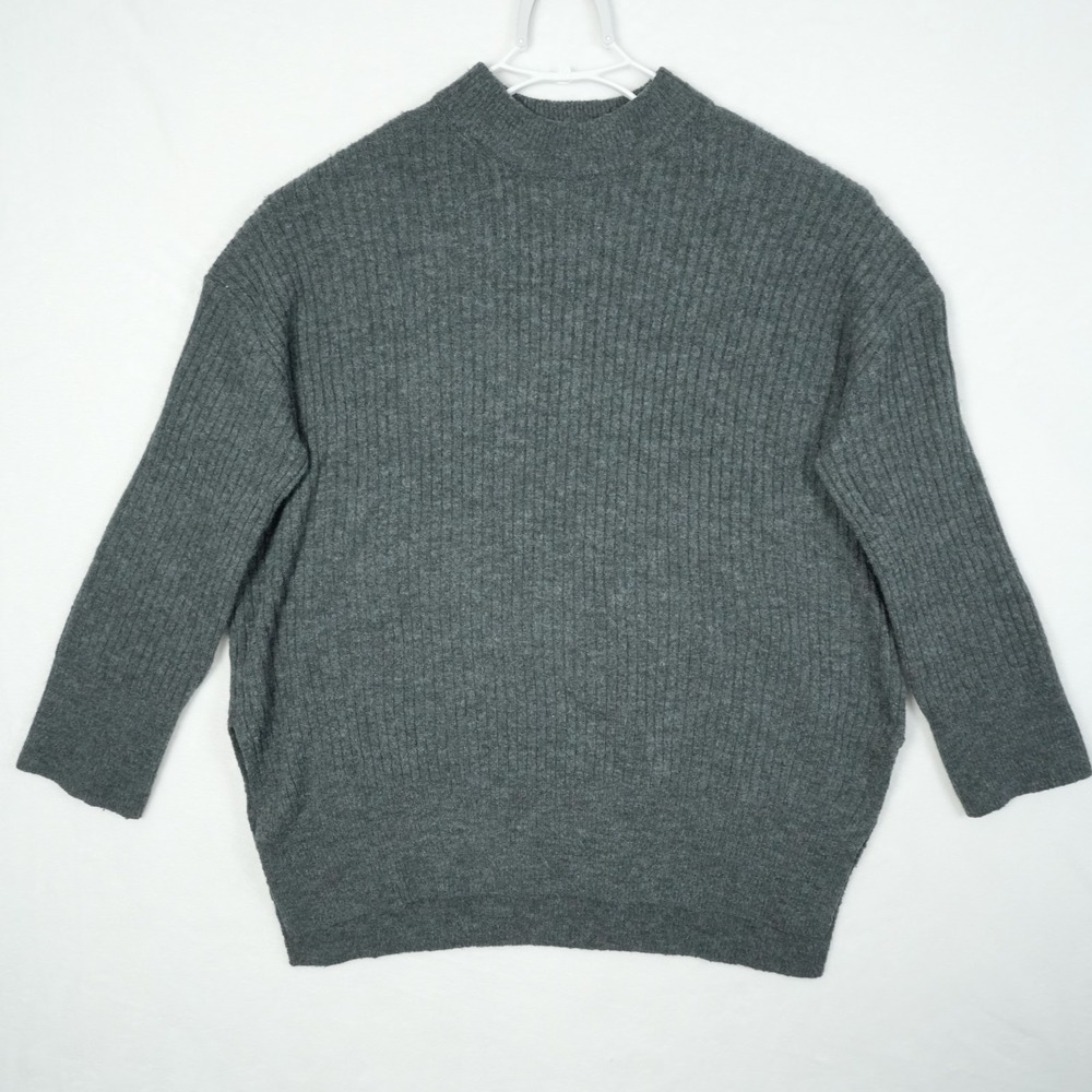H&M Women's‎ Wool Blend Ribbed Mock Neck Sweater Gray Size Small Oversized Cozy